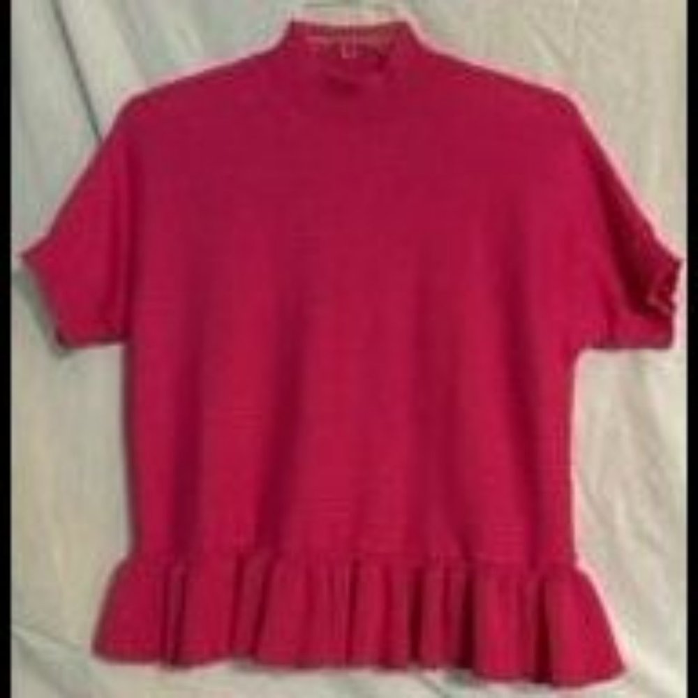 Hot pink short sleave peplum sweater with mock turtleneck size M